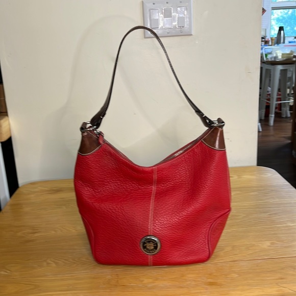 Dooney & Bourke Red with Brown Leather Strap Boho Bag - Picture 3 of 11